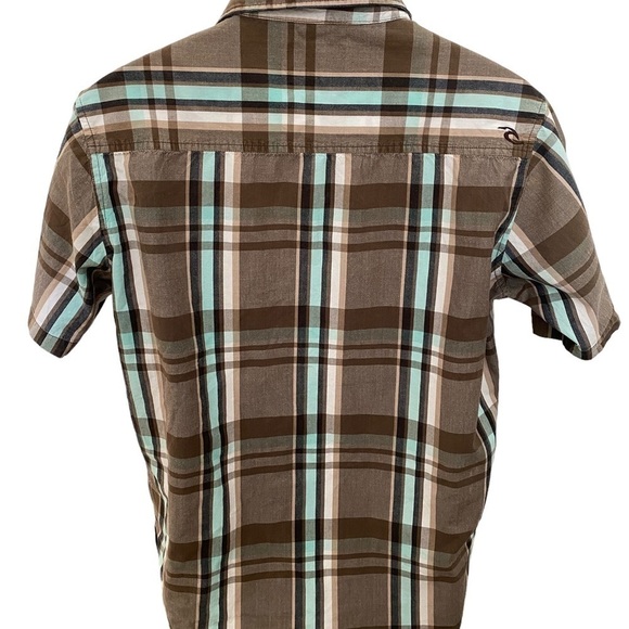 RIP CURL Brown & Blue-Green Plaid Short Sleeve Collared Shirt Men M Medium - Picture 5 of 8